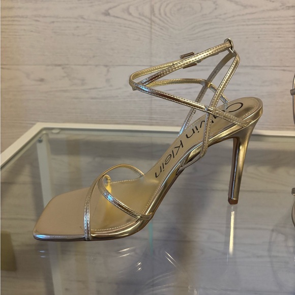 Brand New Calvin Klein Metallic Gold Strappy Heels - Picture 2 of 8